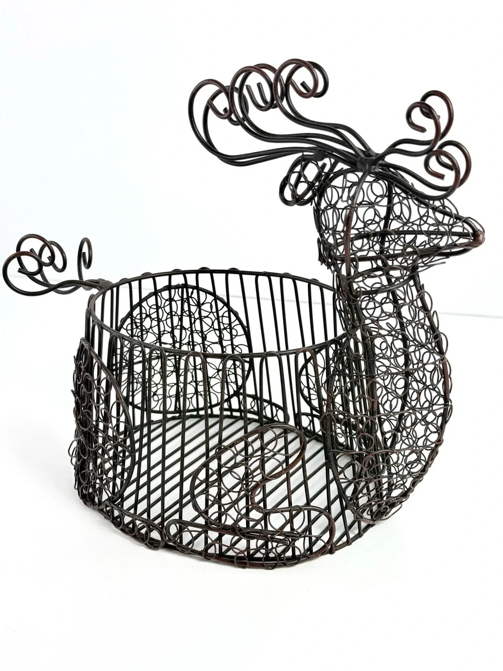 Vintage Black Wire Reindeer Basket  Christmas Holiday decor